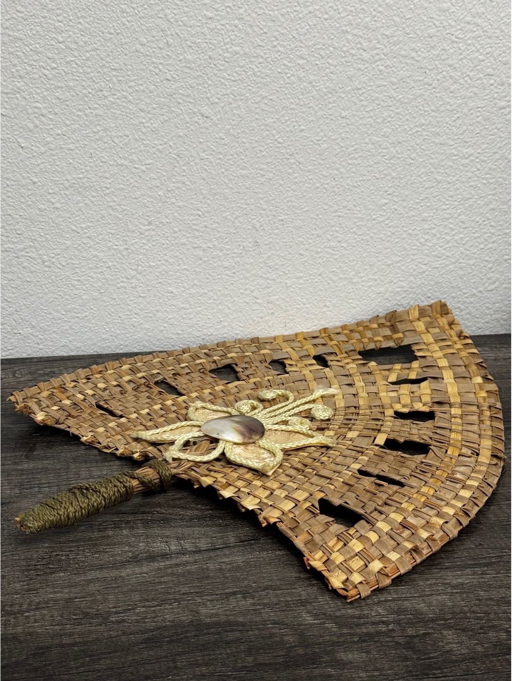 Handwoven Palm Leaf Fan Shell Flower Decor Boho Tropical Wall Hanging